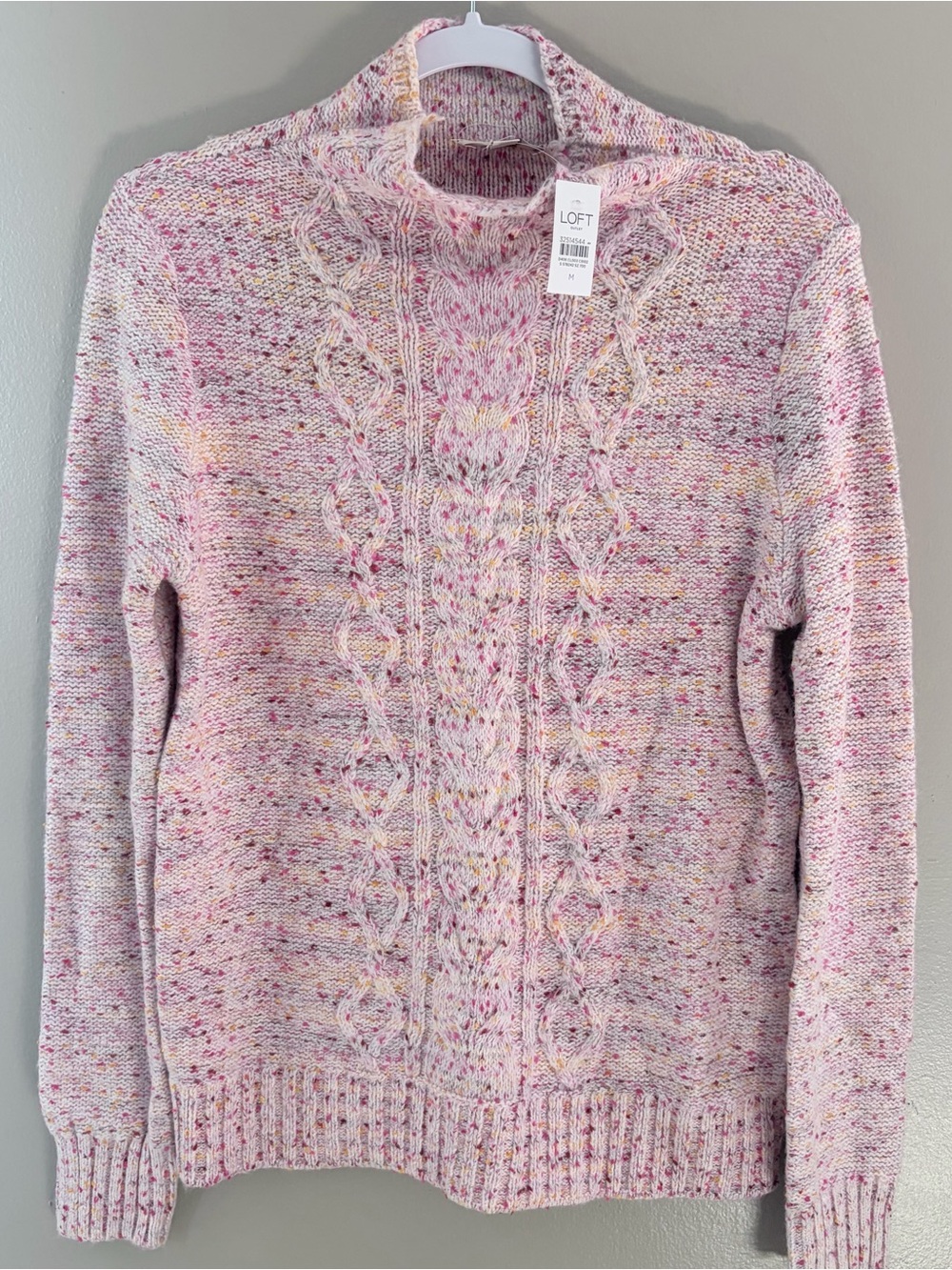 LOFT Outlet Cable Knit Mock Neck Sweater Pink Speckled Size M NWT